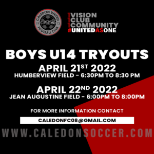 caledon united fc boys u14 tryouts